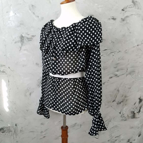 MAGGIE Vintage 80s Black & White Polka Dot Blouse - Picture 7 of 8